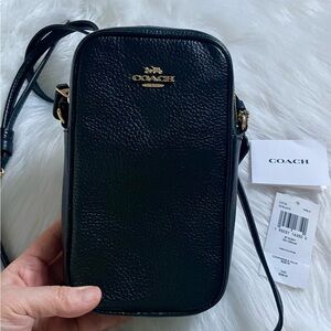 New With Tag. Authentic Coach Black Pebbled Leather Crossbody Bag.